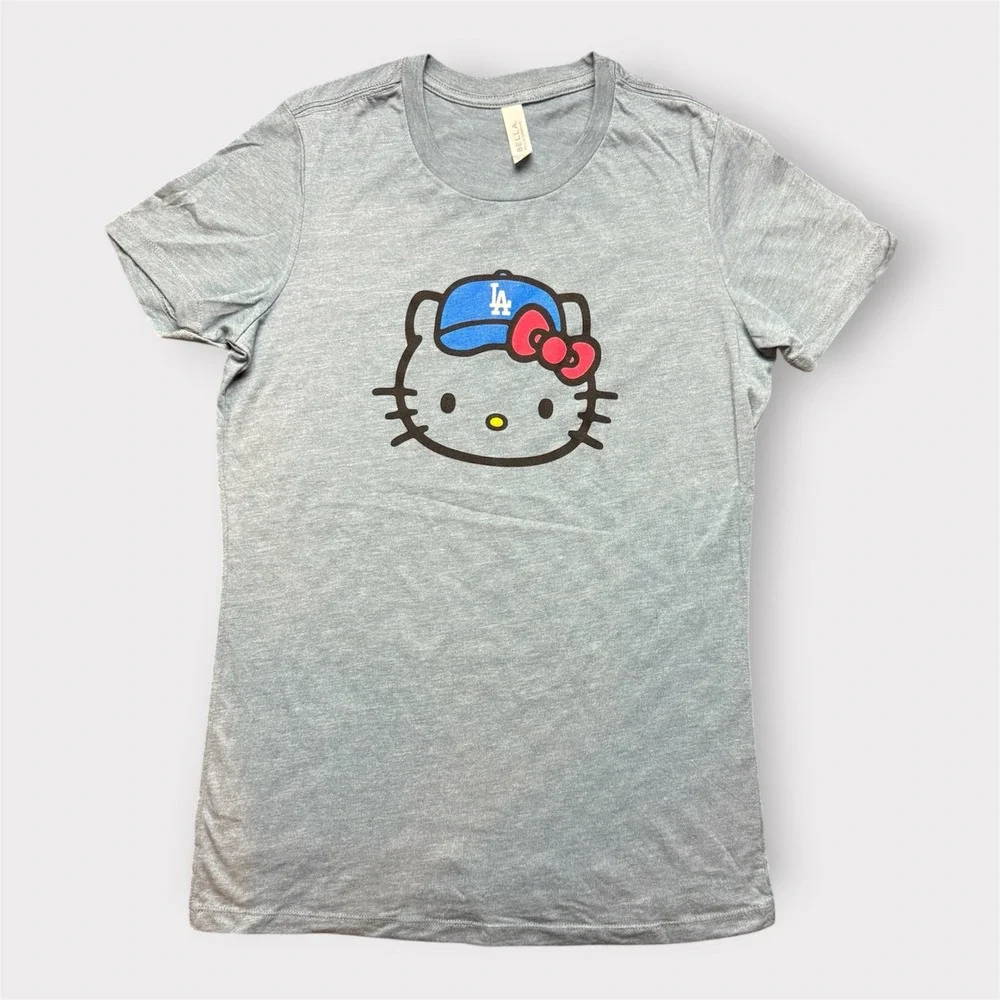 Hello Kitty LA Dodgers T-Shirt Gray Bella Canvas Sanrio MLB Baseball Tee XL - Picture 1 of 7